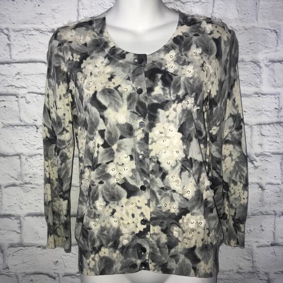 Floral 3D TALBOTS Gray Cardigan - Picture 1 of 8